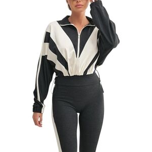 Janosilk Black and White Women's cropped lightweight track jacket small